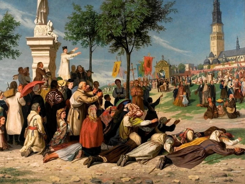 1833-							Adrian Mikołaj Głębocki - Arrivo della compagnia a Jasna Góra nel 1868 - Museo di Częstochowa